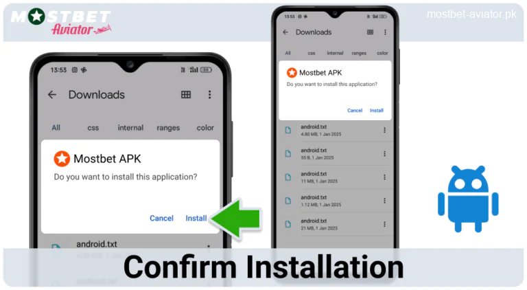 Confirm the Installation of Mostbet Aviator PK App on Android
