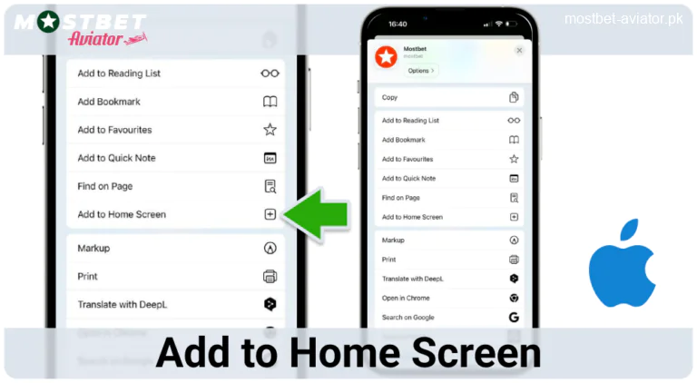Add the iOS App of Mostbet Aviator PK