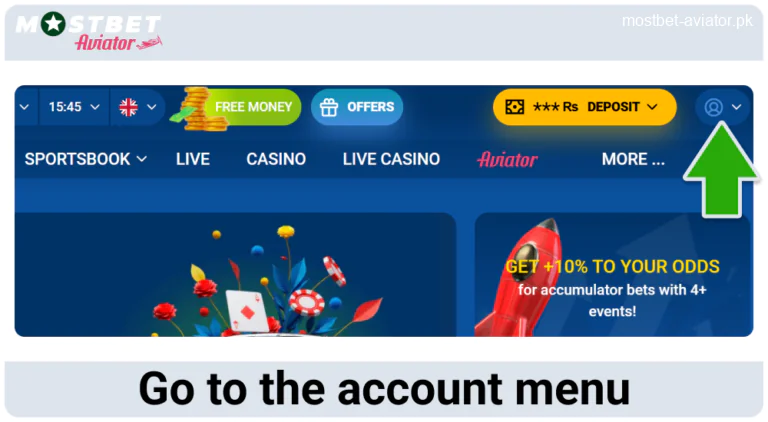 Go to the Personal Account in Mostbet Aviator Pakistan