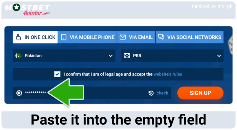 Paste the Promo Code in the Registration Field of Mostbet Aviator PK