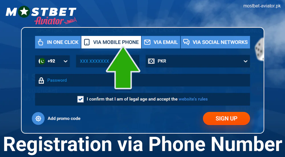 Create an Account via Phone Number in Mostbet Aviator PK
