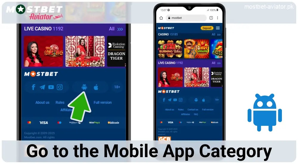 Go to the Mobile Section of Mostbet Aviator Pakistan