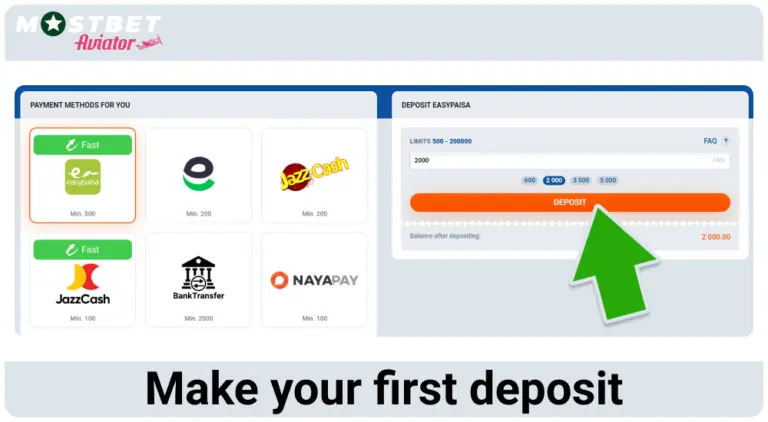 Make a deposit with Mostbet Aviator Pakistan