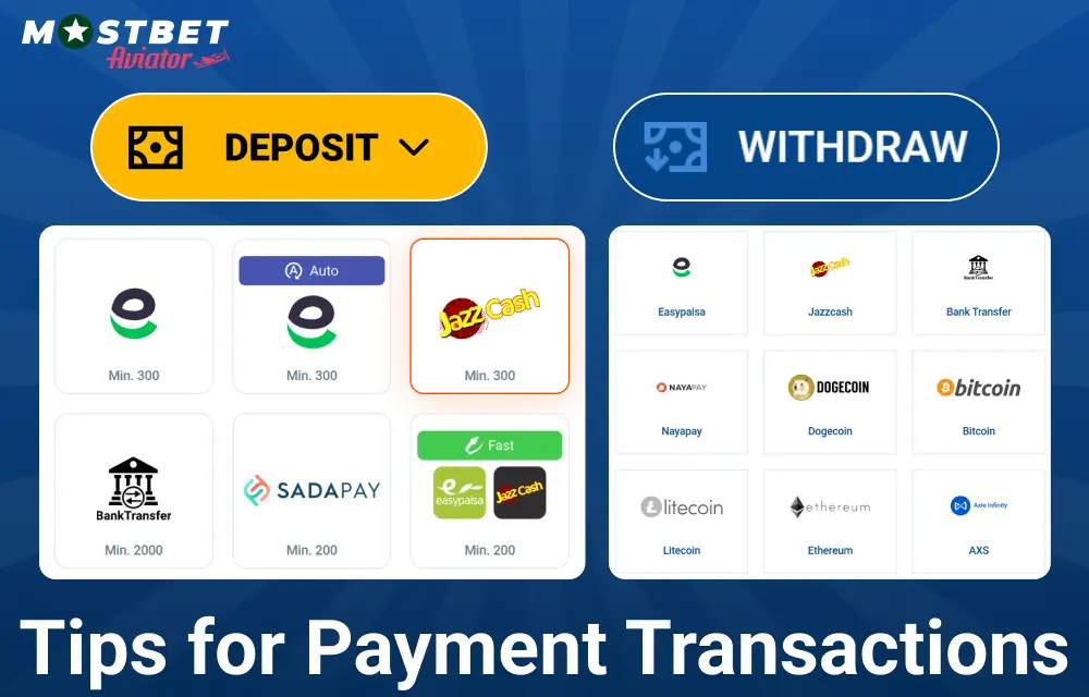 Tips for payment transactions Mostbet Aviator Pakistan